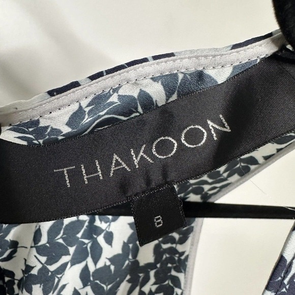 Thakoon Leaf Print Jumpsuit Back Keyhole Wide Leg Womens Black Cream Size 8 - Picture 3 of 5